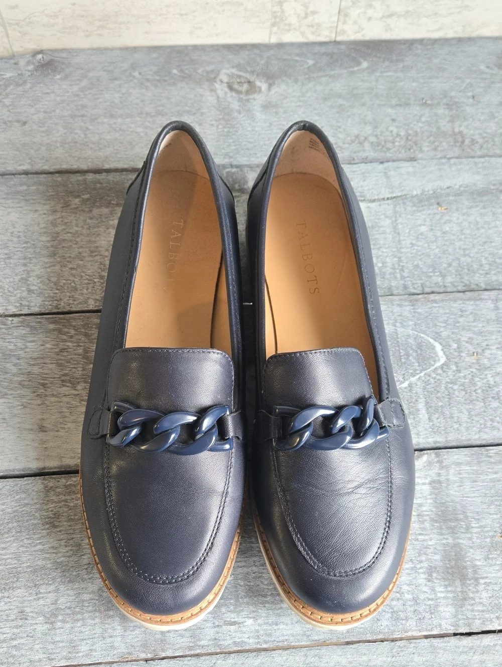 Talbots Laura Chain Link Leather Loafers NAVY - Picture 2 of 9